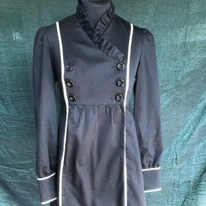 Betsey Johnson Dress Jacket Black Ruffles White Trim Double Breasted Size 4